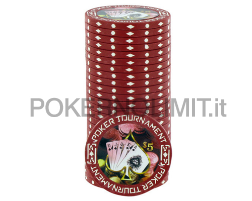 accessori di poker - blister 25 fiches rosse poker tournament clay chips