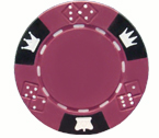 Crown and Dice 3 Colour - 25 Clay Poker Fiches (Dark magenta)
